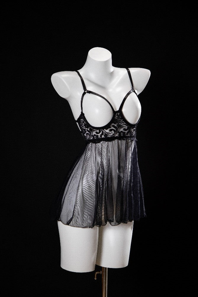 "Genki" Open Bust/Perforated Mesh Dress Set