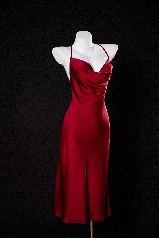 "Flame of the Night" Evening Dress Style Crisscross Back Satin Room Dress